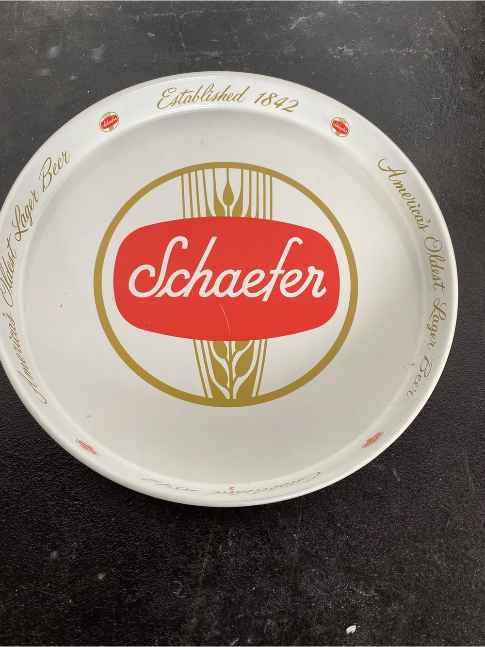 Schaefer Branded White and Red Decorative Serving Tray